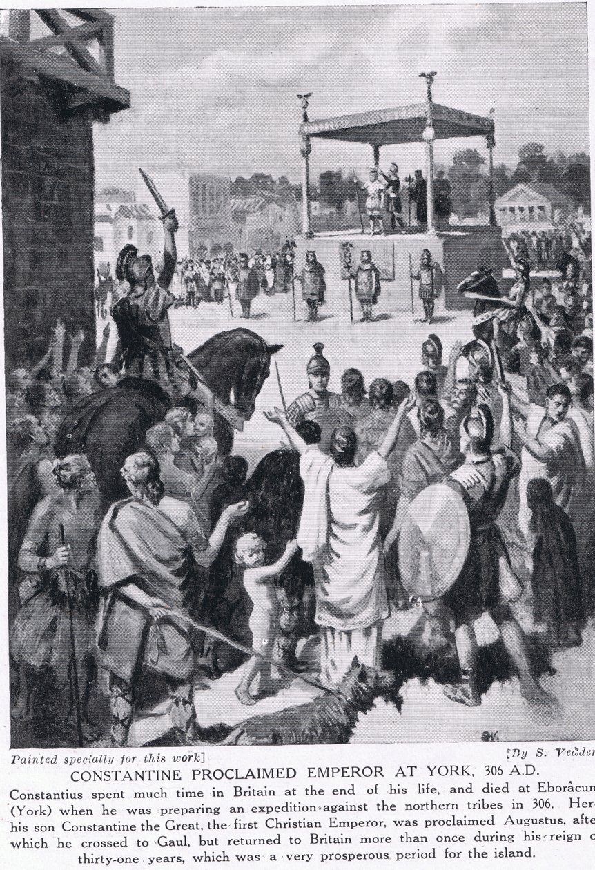 Konstantin utropade till kejsare i York, 306 A.D., illustration från 