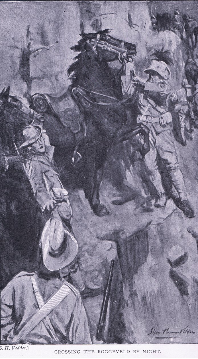 Crossing the Roggeveld by night, från After Pretoria: The Guerilla War publicerad av Harmsworth Brothers Limited, 1901 av Simon Harmon Vedder