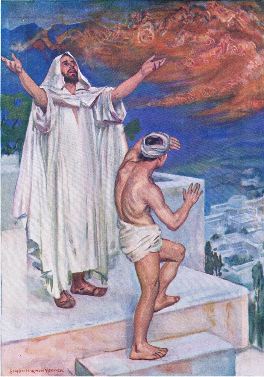 Elishas Heavenly defenders, från The Bible Picture Book utgiven av Thomas Nelson, c.1950 av Simon Harmon Vedder