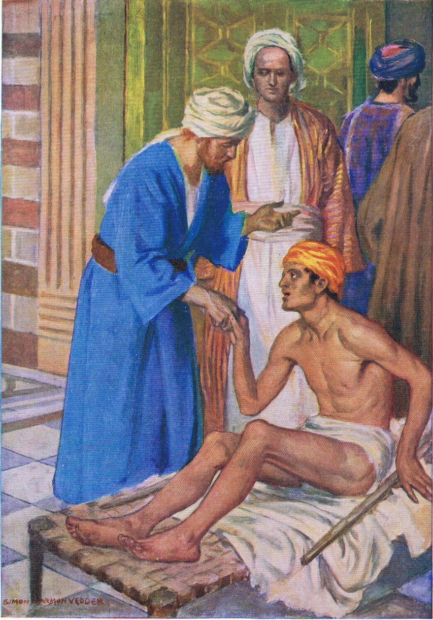Peter och John vid den vackra porten, från The Bible Picture Book utgiven av Thomas Nelson, ca 1950 av Simon Harmon Vedder