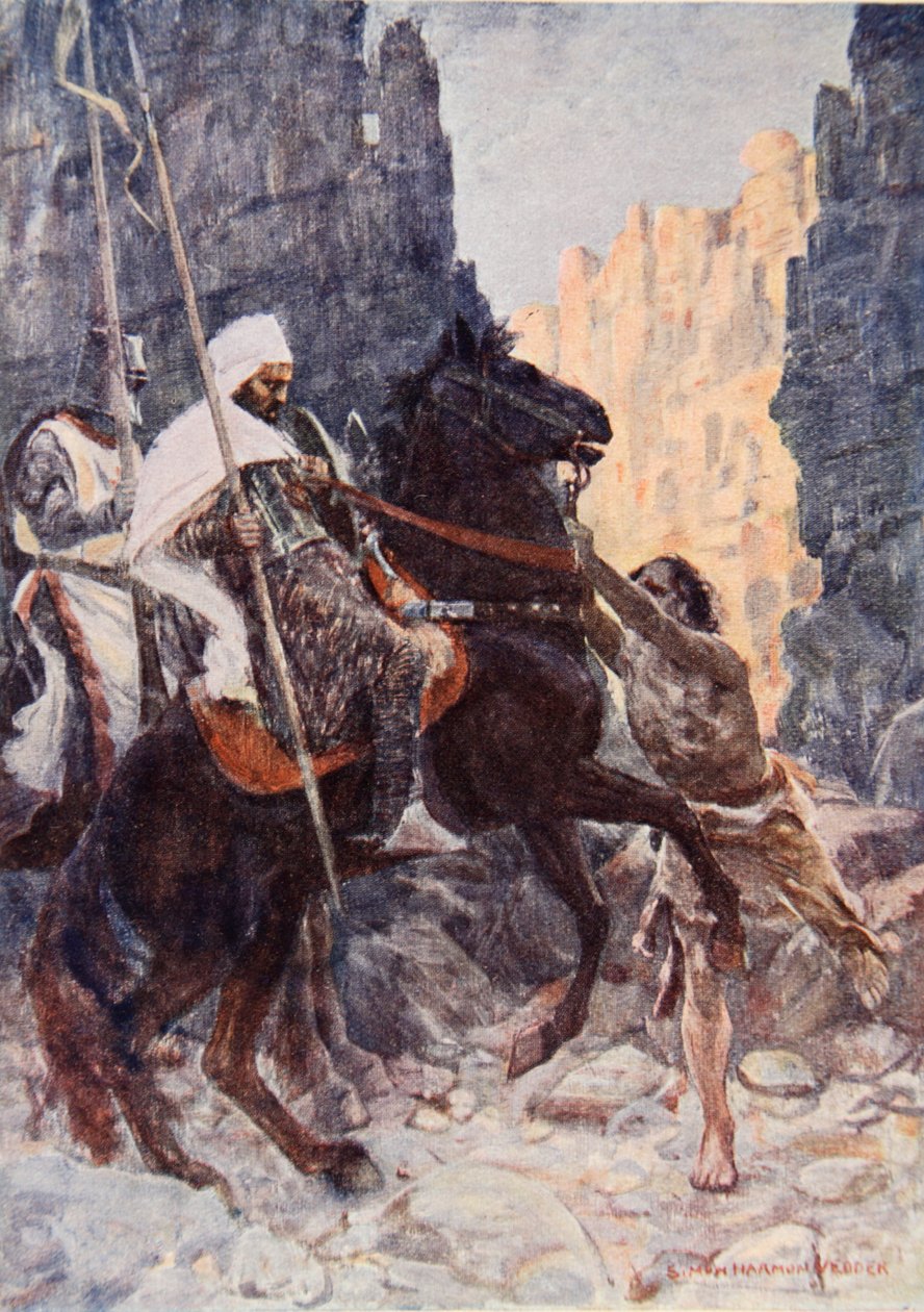 Den skotske riddaren Sir Kenneth med saracenerna, överraskad av Hamako när de red i Dödsskuggans dal, illustration till 