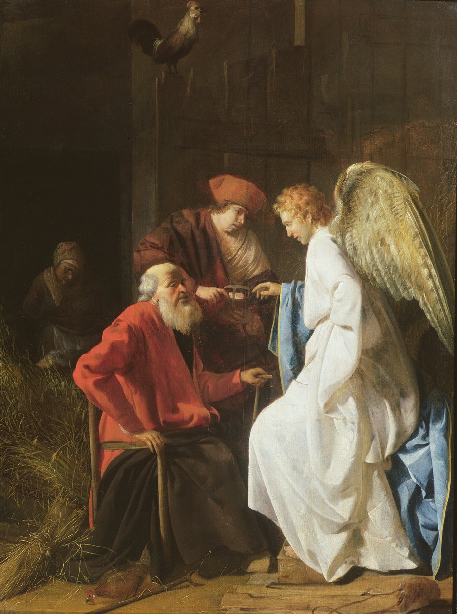 Tobias och ängeln som botar Tobits blindhet, 1630 av Simon Henrixz van Amersfoort