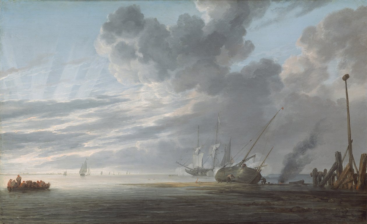 Flodmynning vid dagens slut, ca 1640-1645 (olja på pannå) av Simon Jacobsz. Vlieger