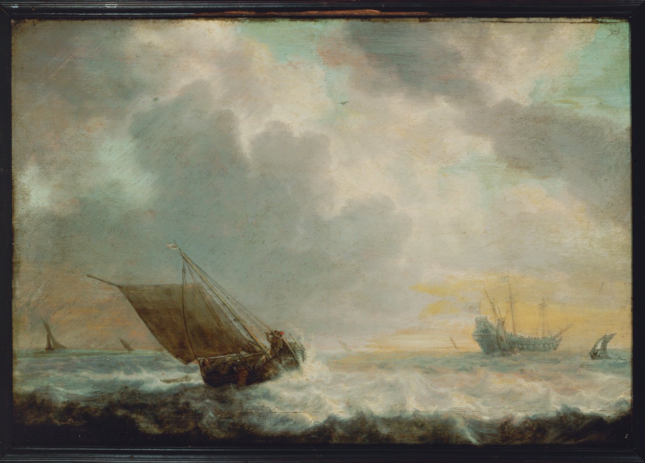 Seascape (målning på trä) av Simon Jacobsz. Vlieger