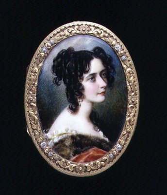 Porträttminiat av Georgina Carolina, Lady Astley, ca 1827 (akvarell på elfenben) av Simon Jacques Rochard