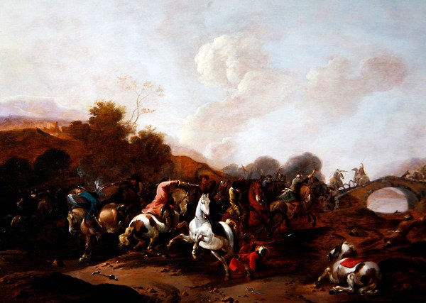 En skärmytsling mellan turkar och kristna (olja på panel) av Simon Johannes van Douw
