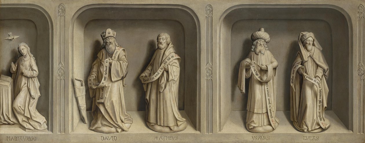 Scener ur den helige Bertins liv och bebådelsen till Maria med profeter och evangelister av Simon Marmion
