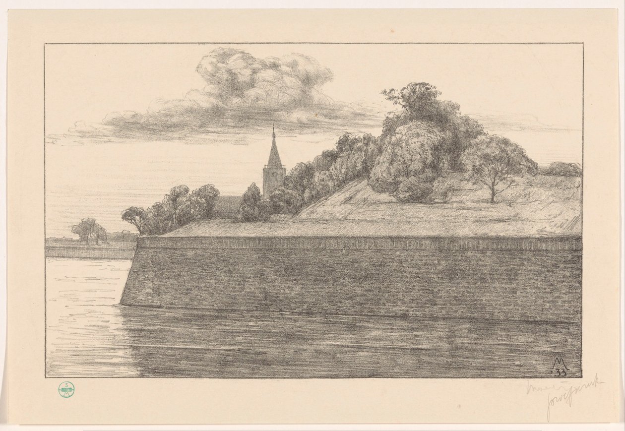 Utsikt över Promers bastion (originaltitel) Naardens vallar (original serietitel) av Simon Moulijn (signed by artist)