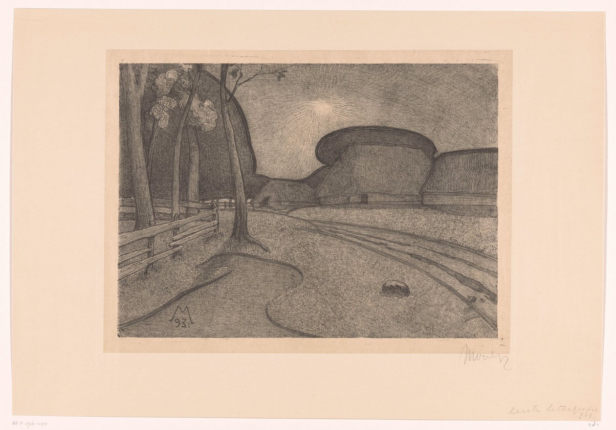 Landskap med gård Evening (originaltitel) av Simon Moulijn (signed by artist)