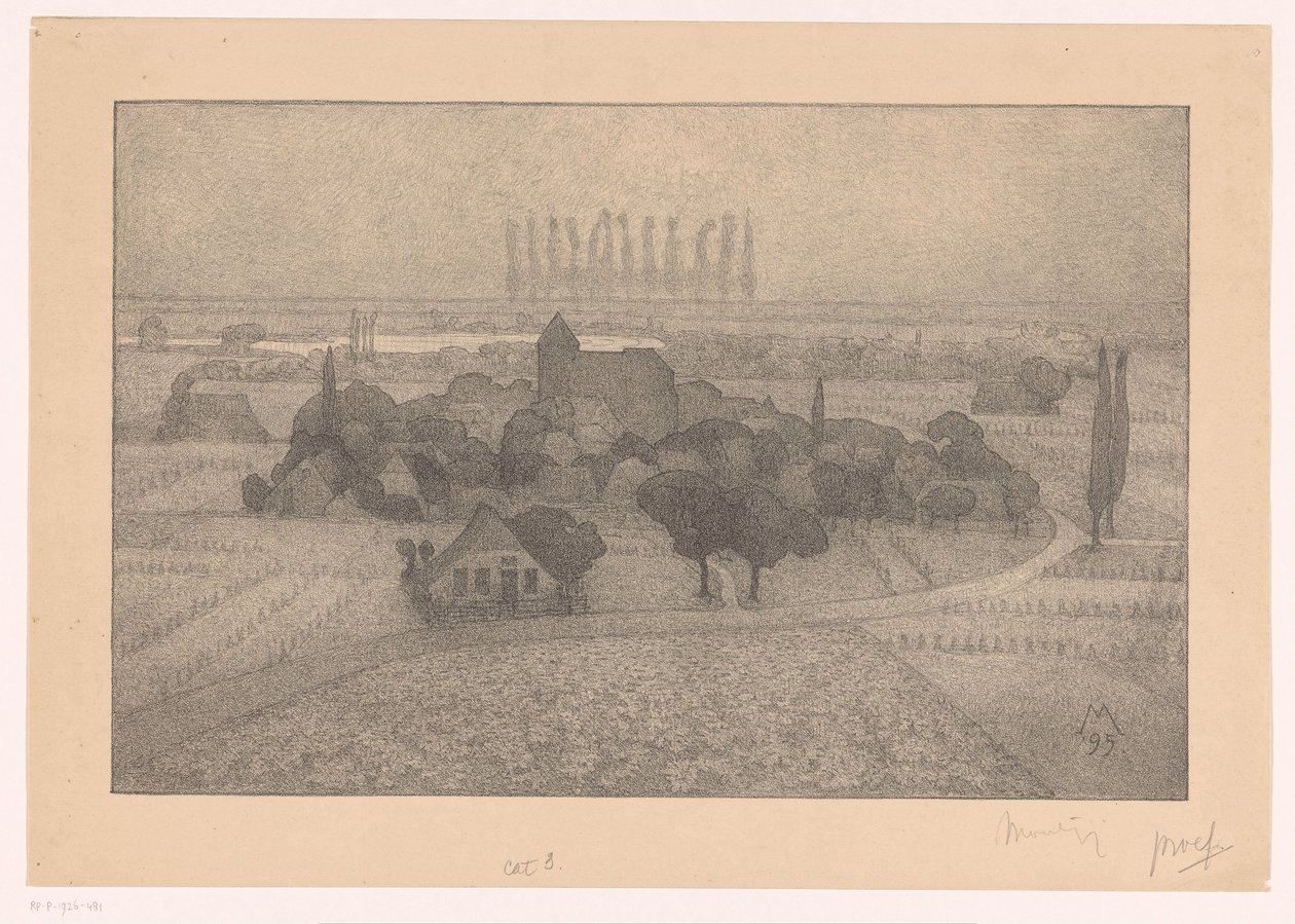 Landskap med en by vid en flod Twilight (originaltitel) av Simon Moulijn (signed by artist)