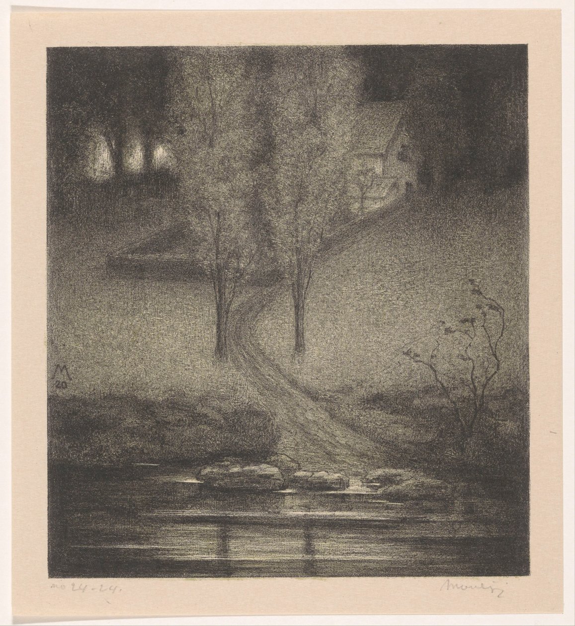Poplar vid en bäck av Simon Moulijn (signed by artist)