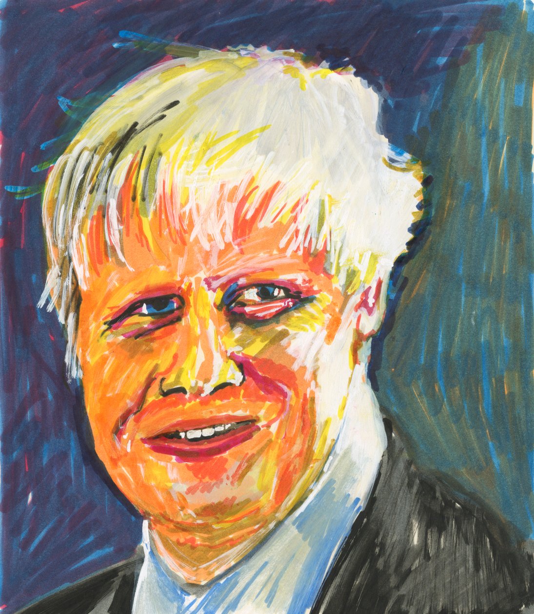 Boris Johnson, 2019 (bläck- och akrylfärgspennor på papper) av Simon Neville