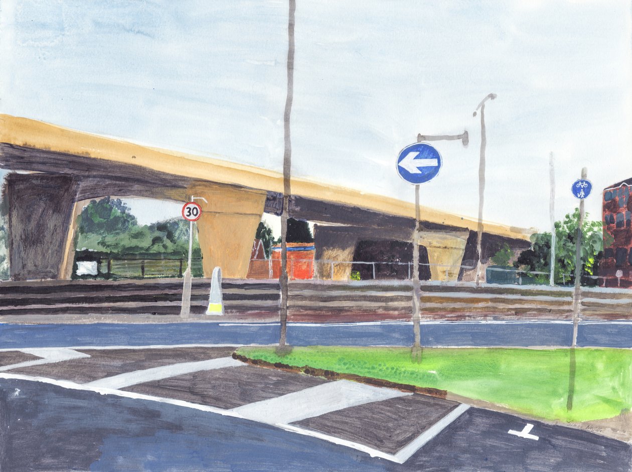 Betongöverfart, 2019 (akryl, akvarell och bläck på papper) av Simon Neville