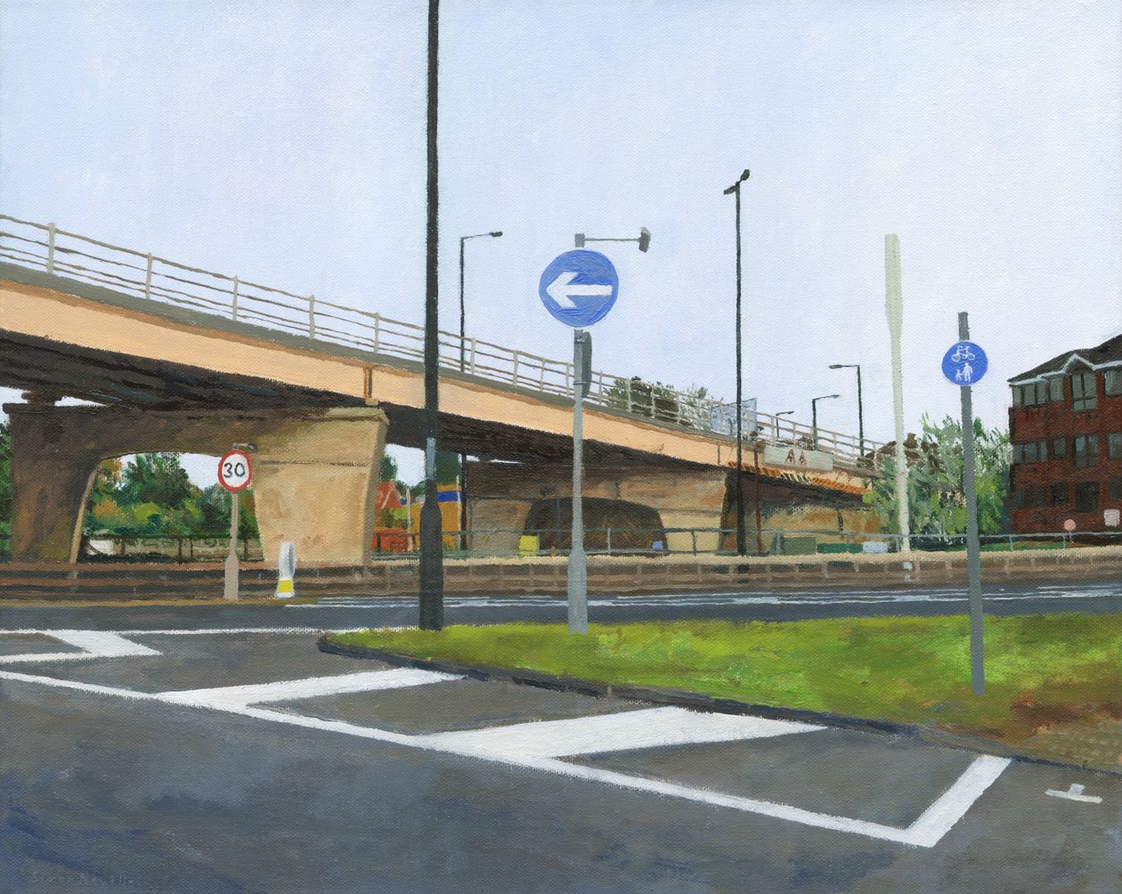 Övergångsställe och korsning i betong, 2024 (olja på duk) av Simon Neville