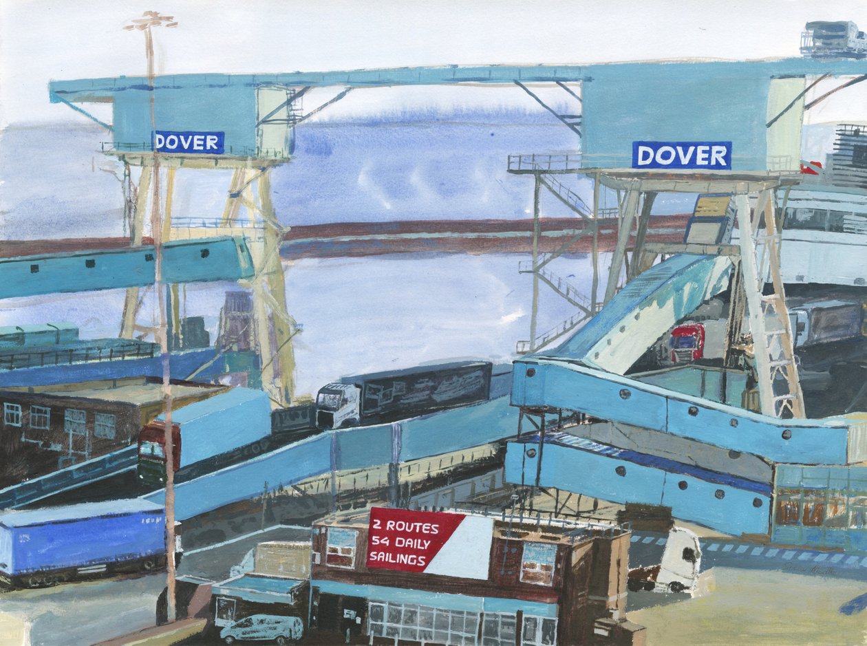 Dover 2, 2019 (akryl, akvarell och bläck på papper) av Simon Neville