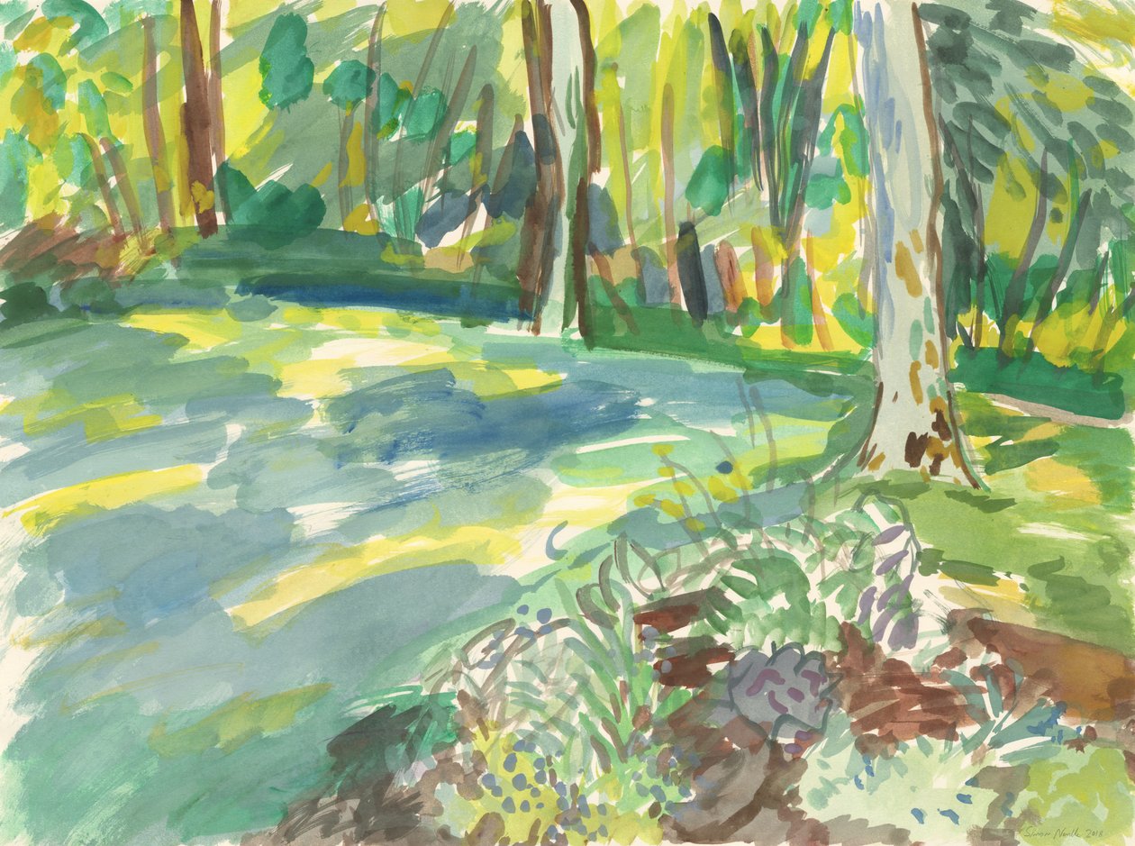 Trädgård och våtmark, 2018 (akvarell på papper) av Simon Neville