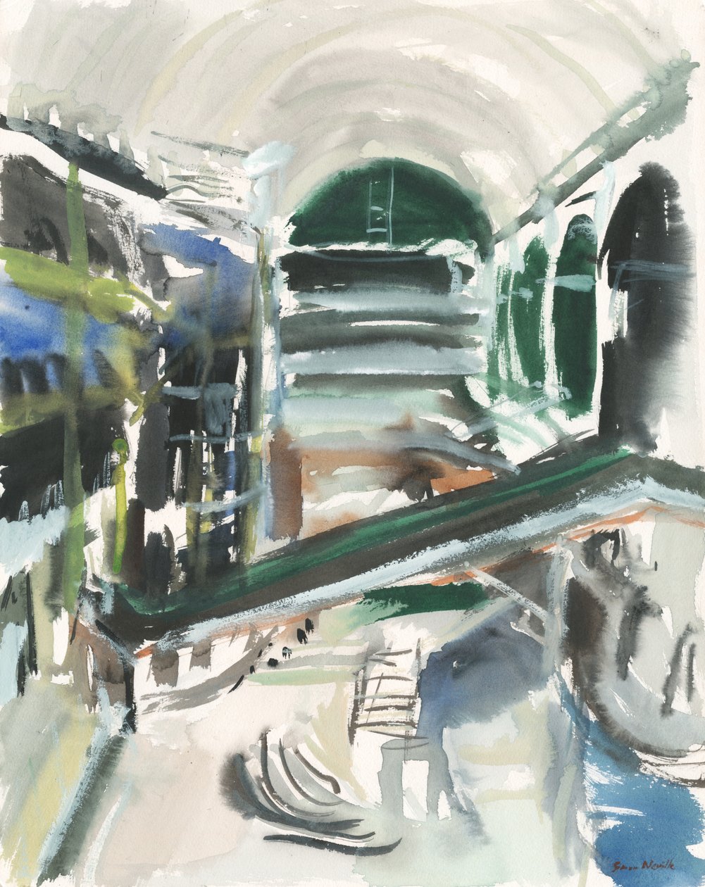 Köpcentrum, 2019 (akvarell på papper) av Simon Neville