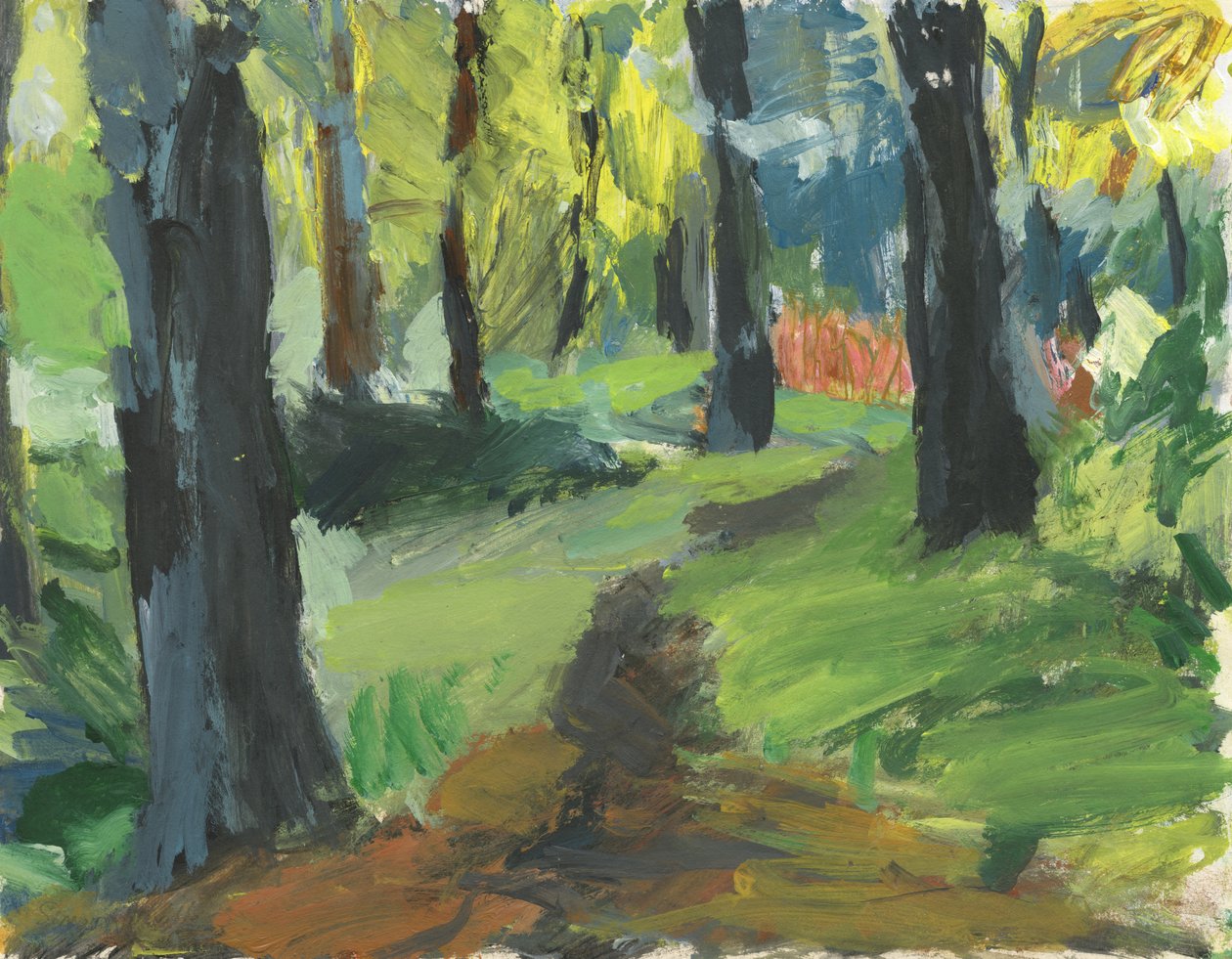 Woodland pathway, 2023 (akryl på papper) av Simon Neville