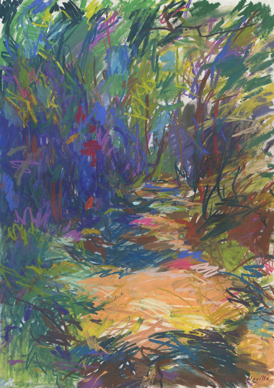 Woodland pathway no 24, 2024 (pastell på papper) av Simon Neville