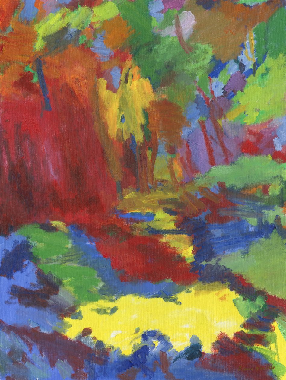 Woodland pathway no 32, 2024 (olja på dukplatta) av Simon Neville