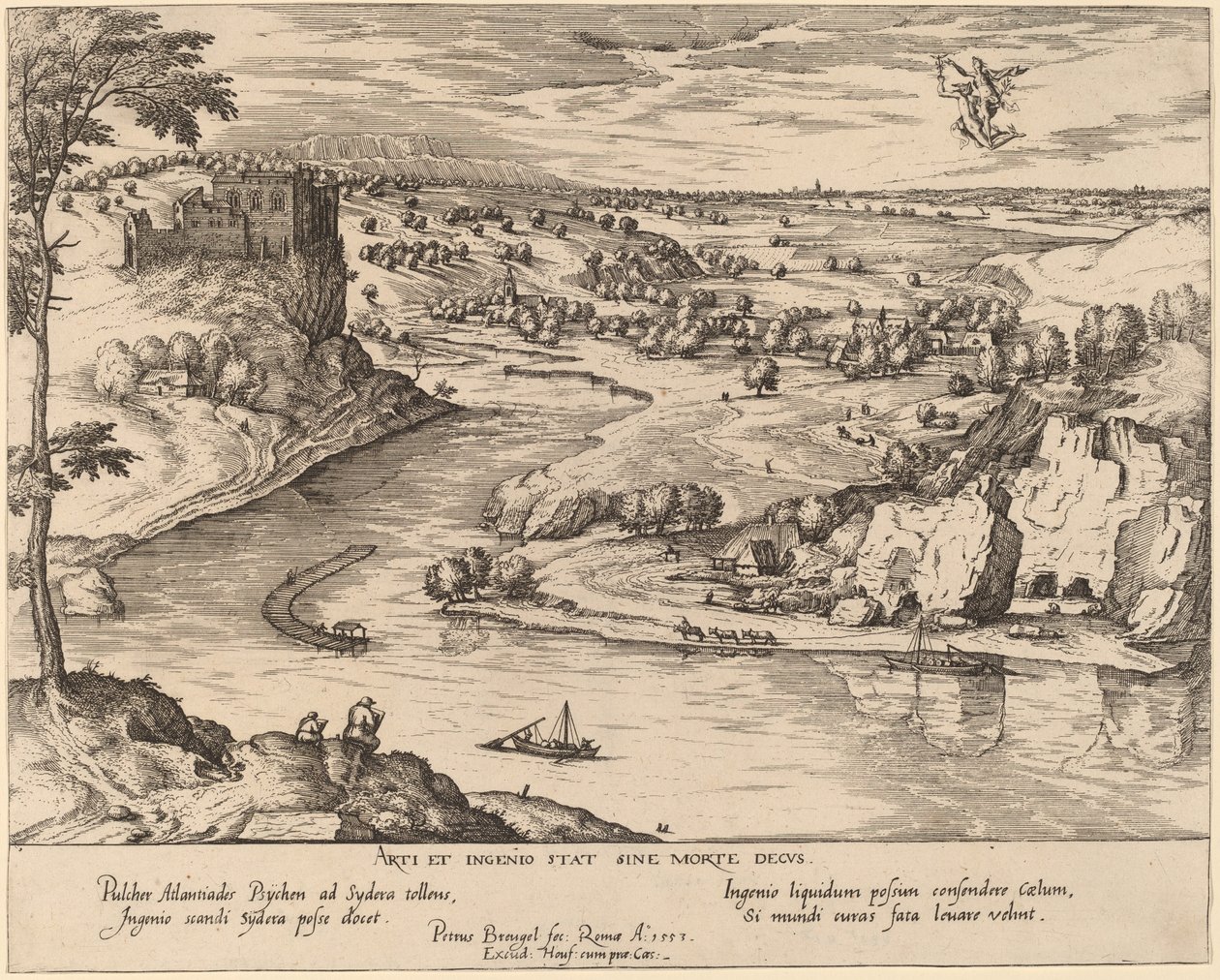 Flodlandskap med Merkurius och Psyche av Simon Novellanus after Pieter Bruegel the Elder