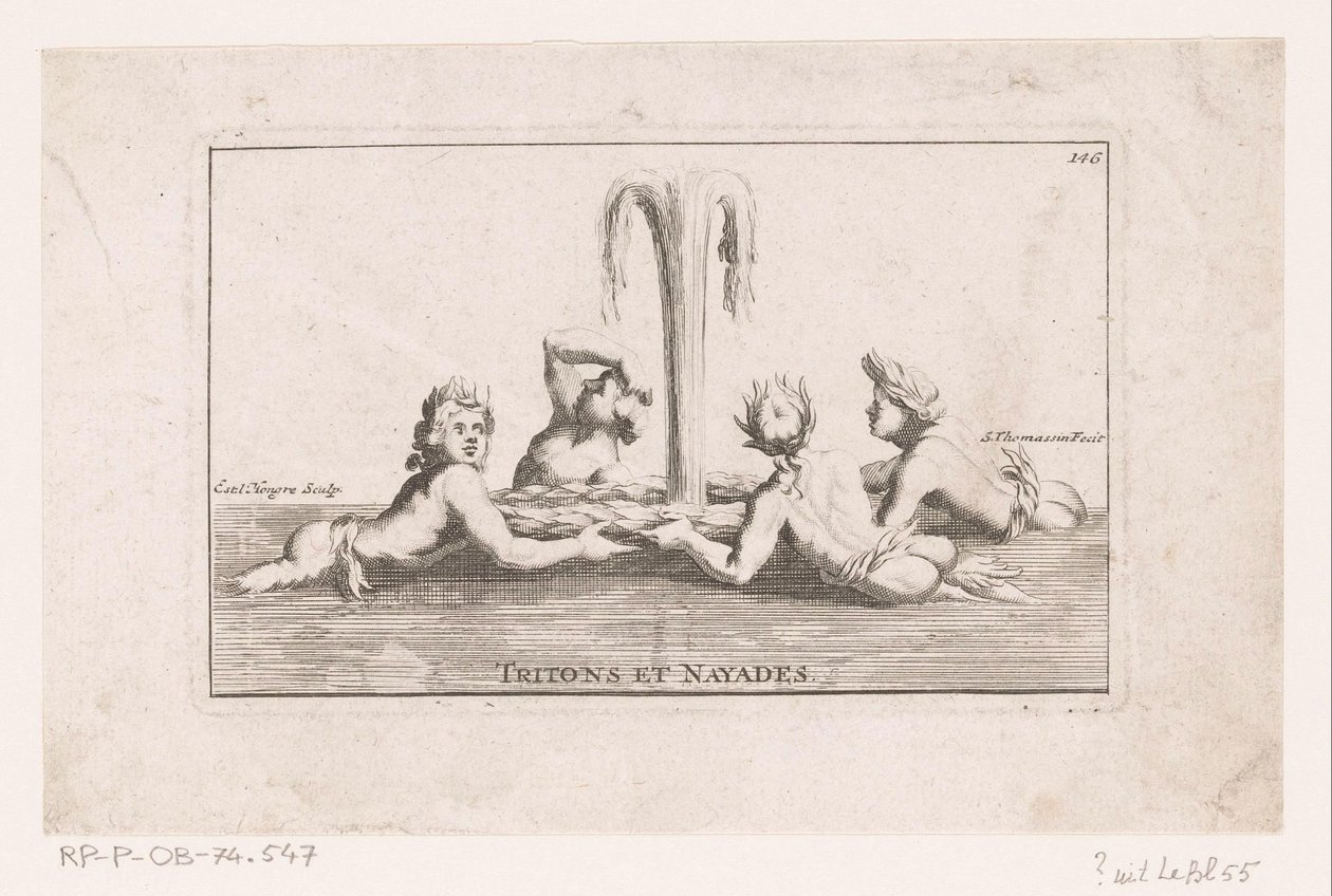 Fonteinsculptuur van tritonen en naïaden Tritons och Nayads. (titel på objekt) Samling av statyer, grupper, fontäner, termer, vaser och andra magnifika ornament av slottet och parken i Versailles (serietitel) av Simon Thomassin