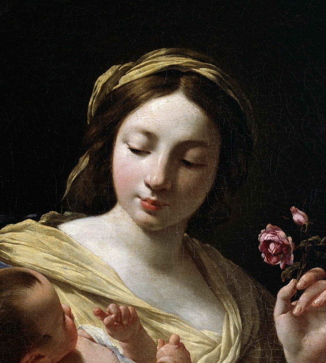 Detalj av "" Jungfrun och Jesusbarnet" (olja på duk) av Simon Vouet