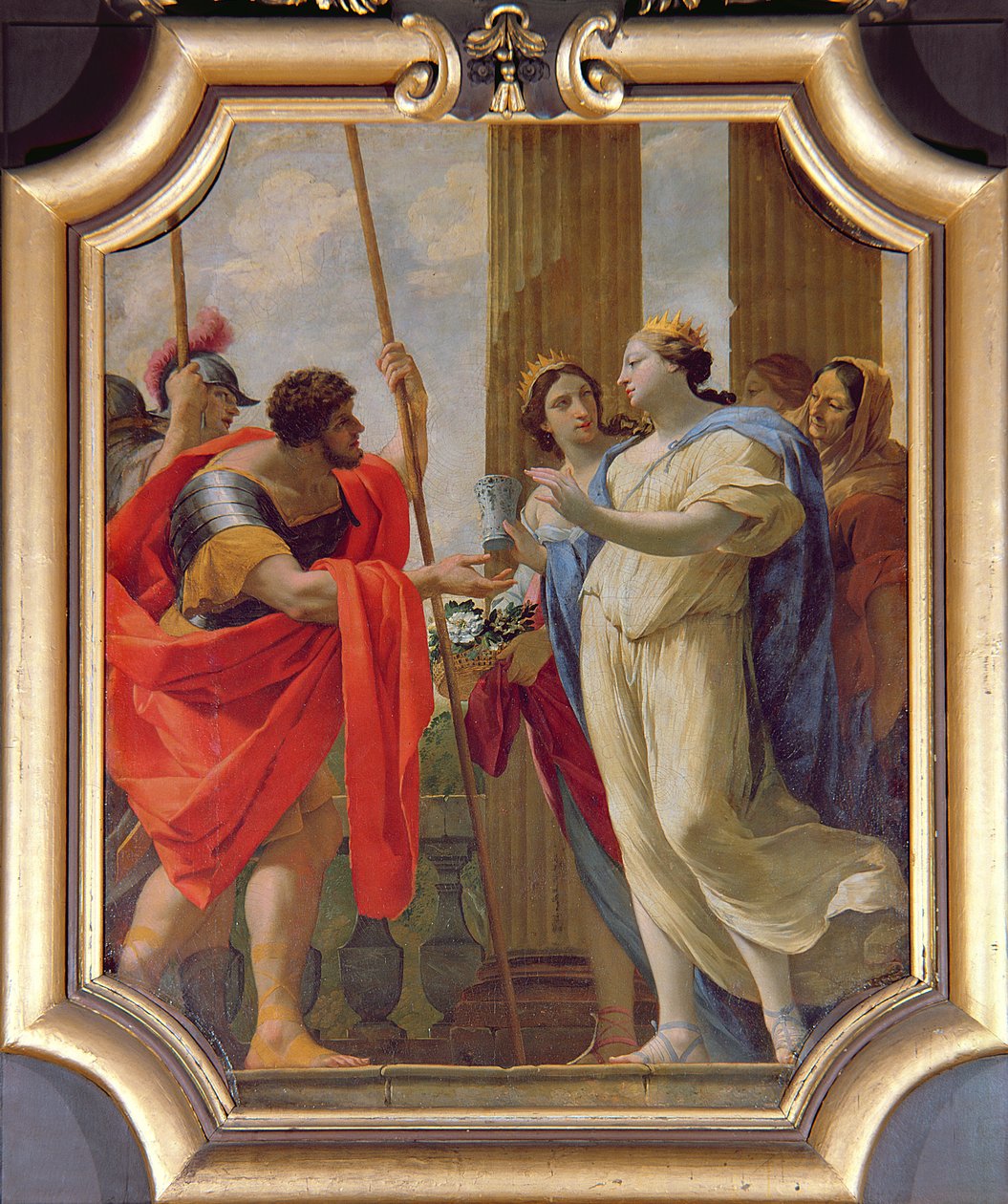 Polydamne ger Menelaus och Helen medicinerna Enula Campana och Moly av Simon Vouet