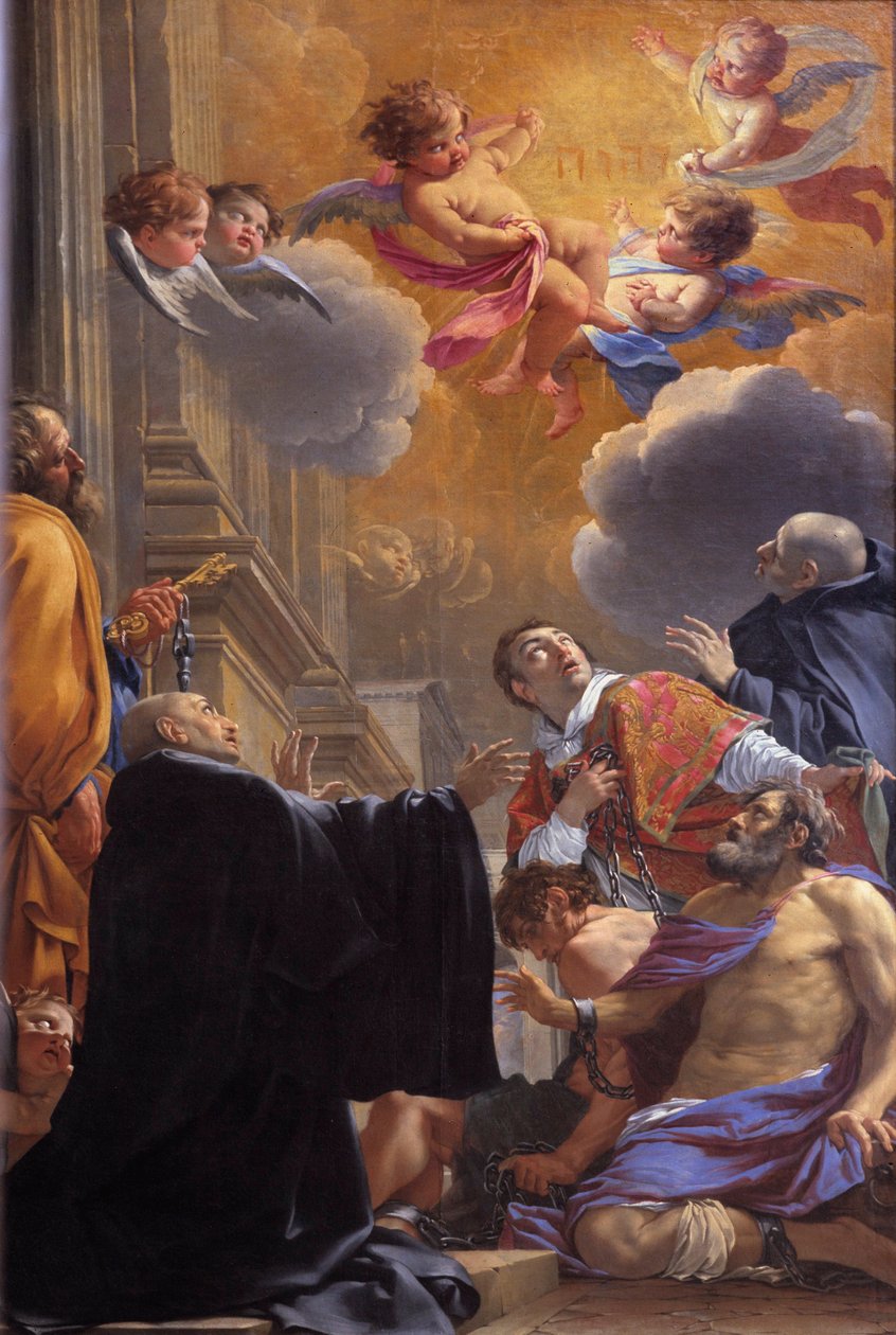 Saint Merry (eller Saint Mederic), Eveque de Paris (600-talet) befriar fångarna Målning av Simon Vouet (1590-1649) 1640 Church Saint Merri (Merry), Paris av Simon Vouet