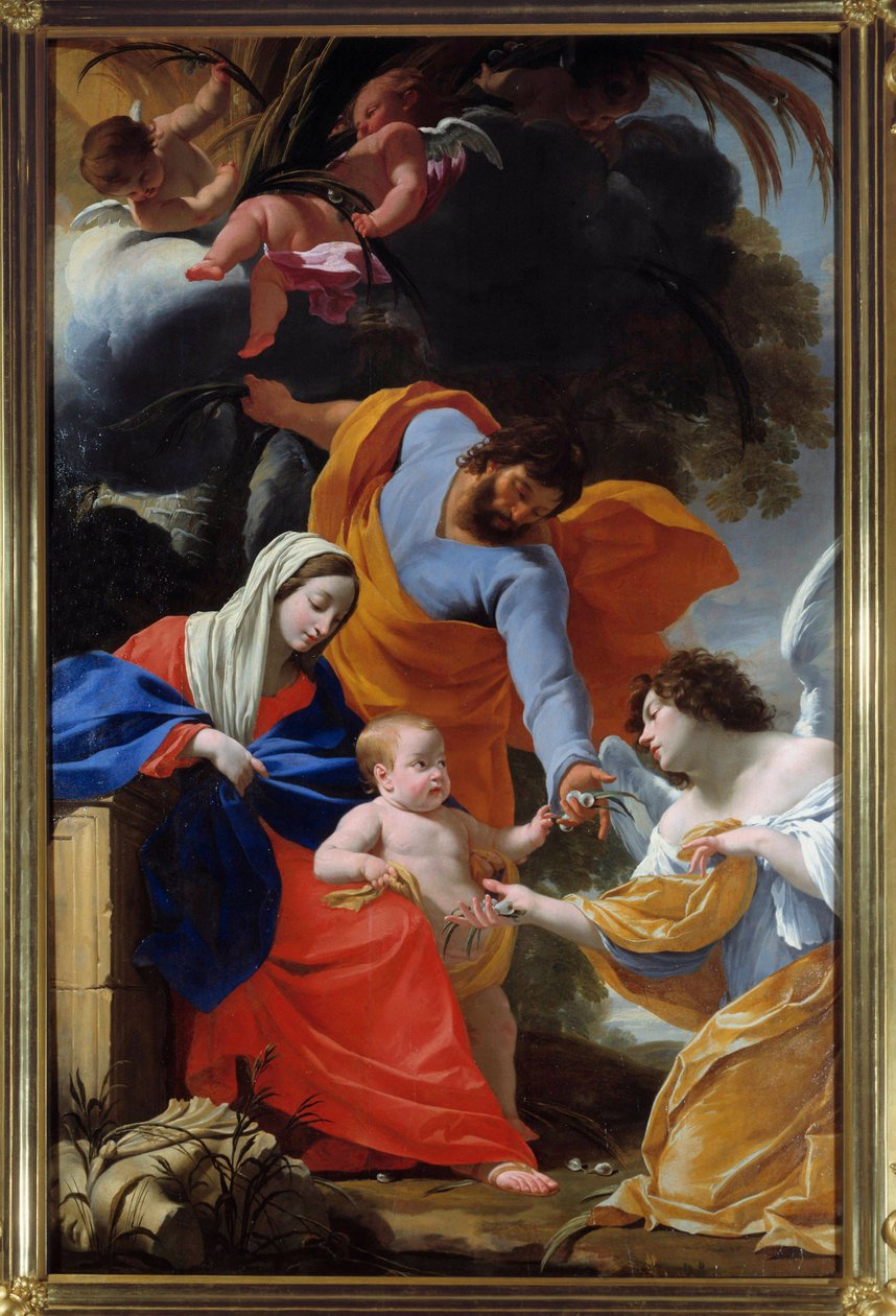 Resten av den heliga familjen målning av Simon Vouet (1590-1649) 1639 Grenoble, Musee des Beaux Arts av Simon Vouet