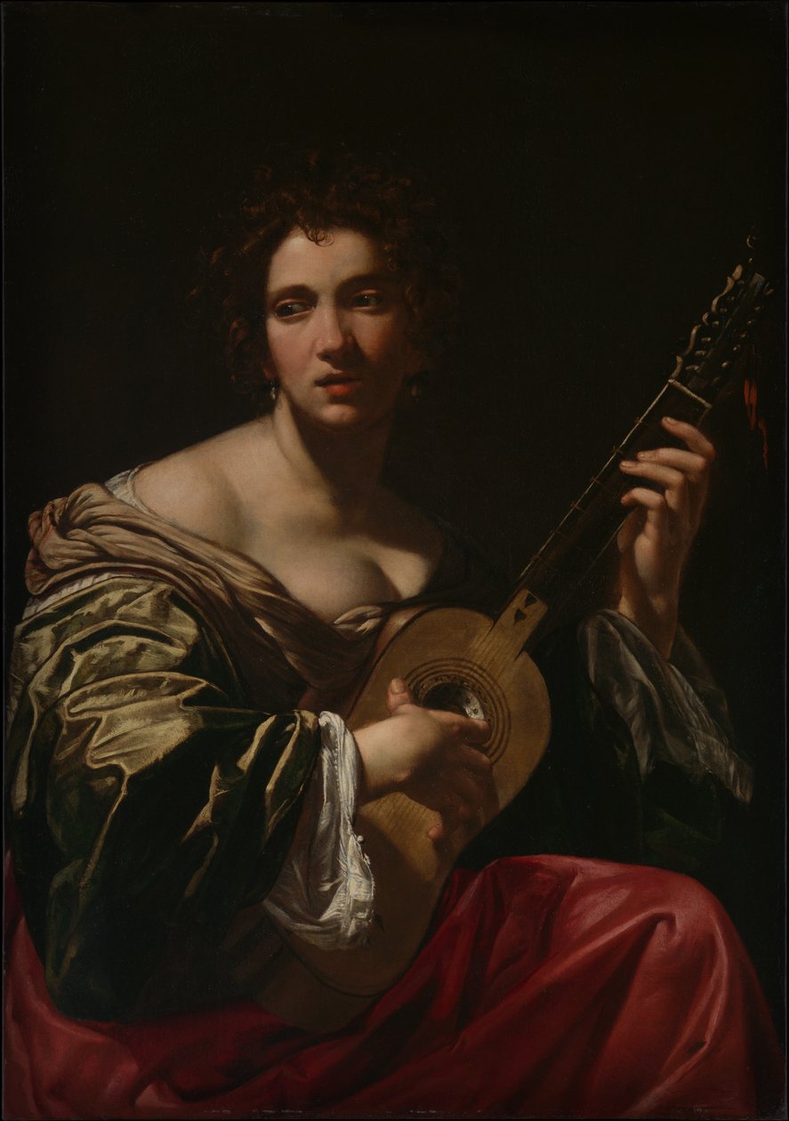 Kvinna som spelar gitarr av Simon Vouet