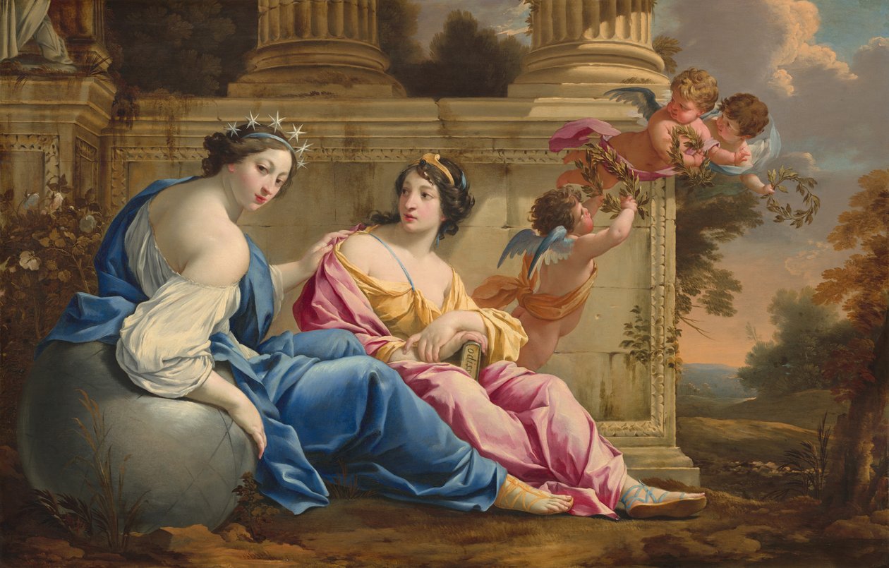 Muserna Urania och Calliope av Simon Vouet and Studio