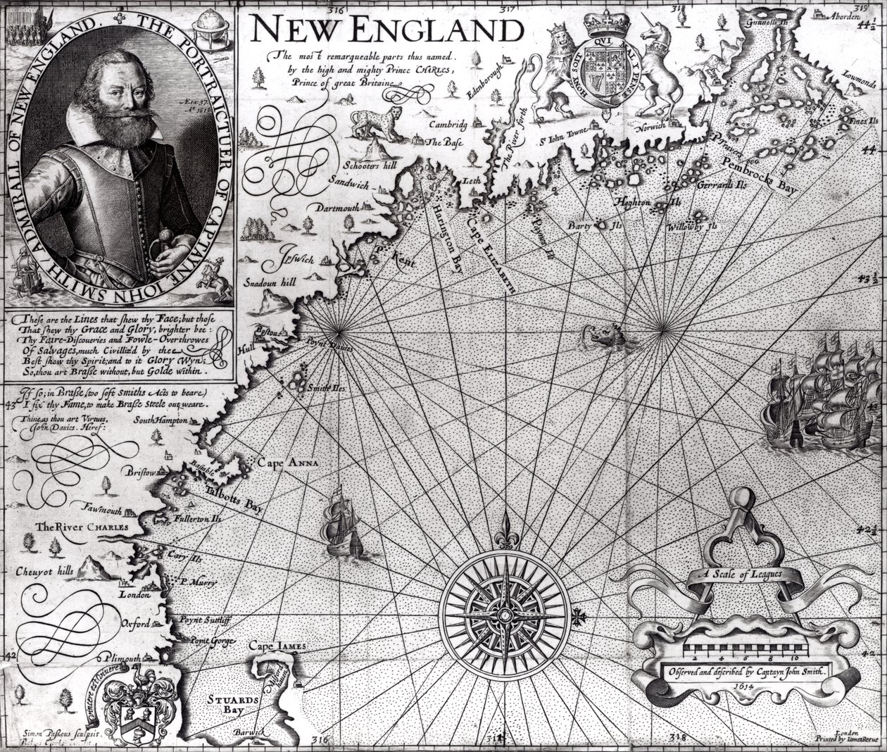 Karta över kusten i New England, observerad och beskriven av kapten John Smith (1580-1631) 1614, från 
