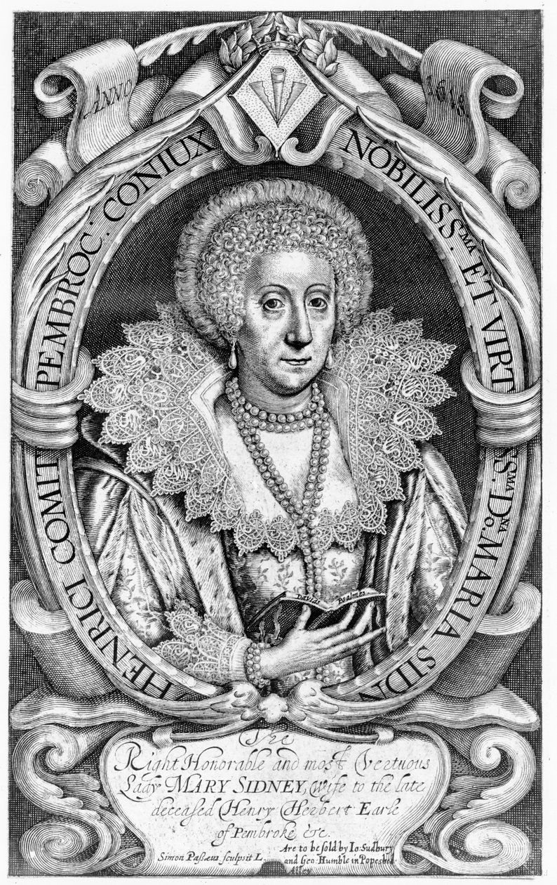 The Right Honorable and Most Vertuous Lady Mary Sidney, hustru till den sent avlidne Henry Herbert, Earl of Pembroke undc., publicerad av Sudbury and Humble, 1618 av Simon de Passe