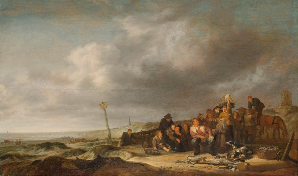 Strand med fiskare av Simon de Vlieger (attributed to)