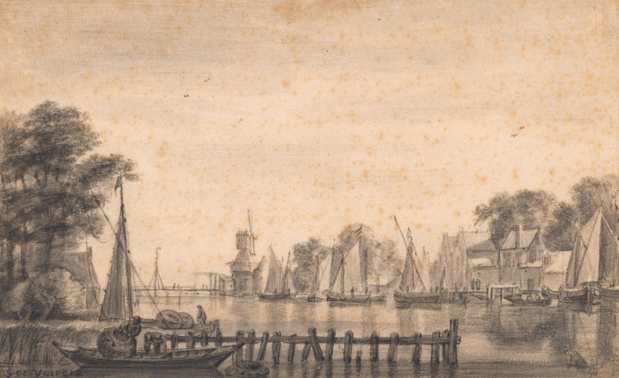 Vecht vid Weesp med kvarnen ”De Stinkerd” av Simon de Vlieger