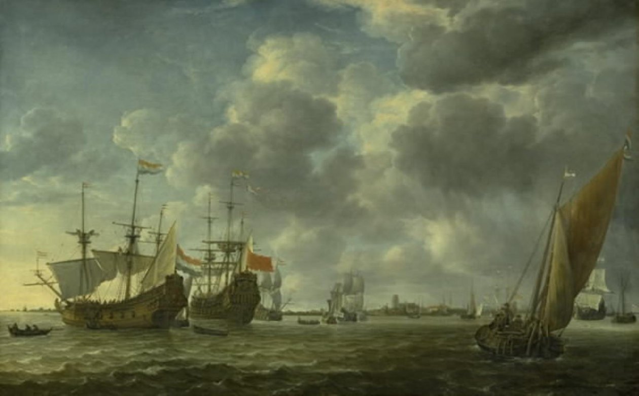 Fartyg i floden Maas utanför Rotterdam av Simon de Vlieger