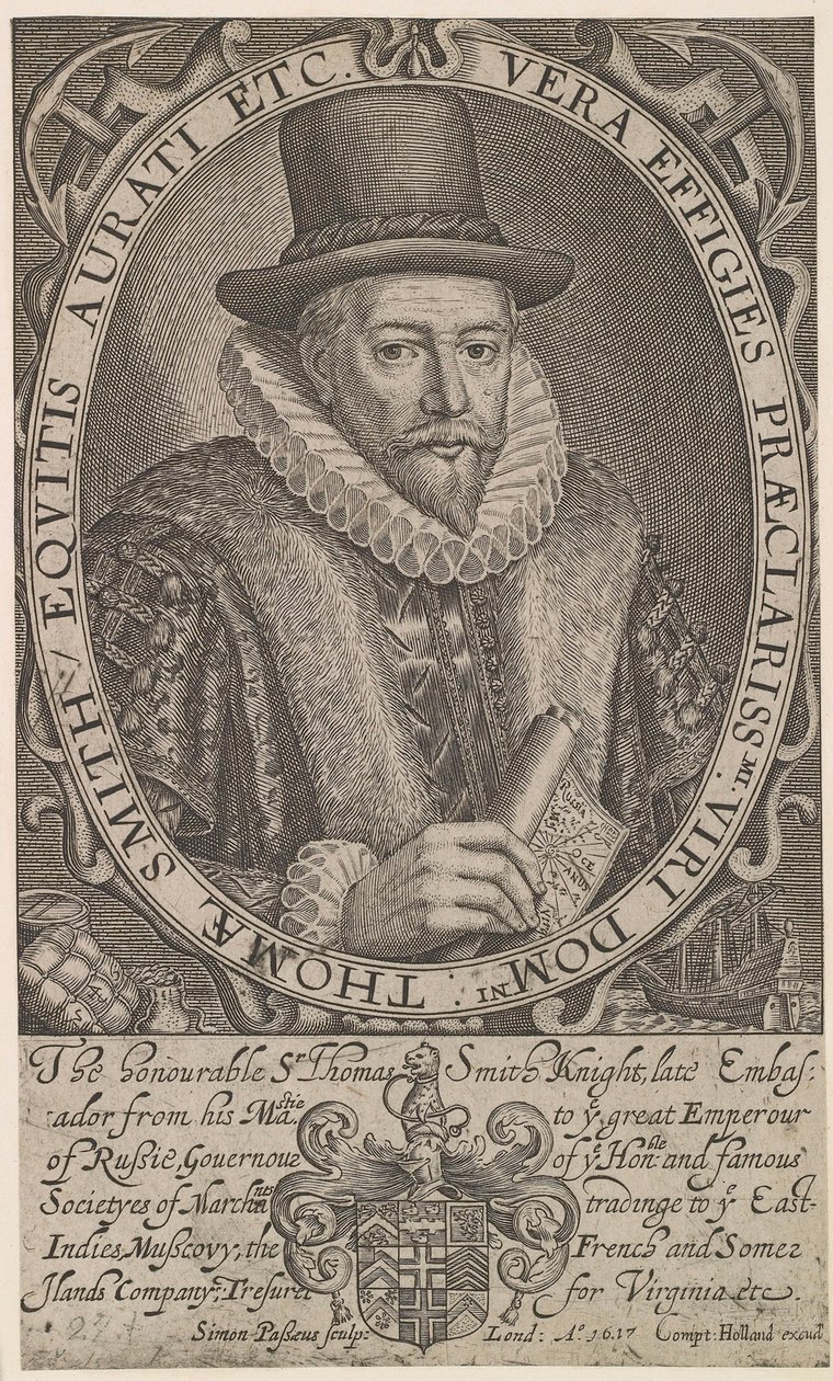 Sir Thomas Smith, förste guvernör för Ostindiska kompaniet, ambassadör i Ryssland 1604-1605, 1617. av Simon van de Passe