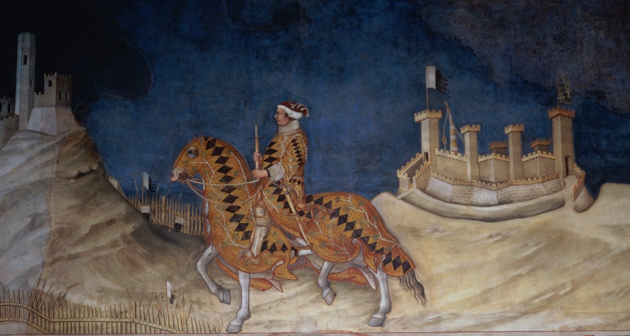 Åminnelse av Guidoriccio da Fogliano vid belägringen av Montemassi, från Sala del Mappamondo, 1328 (detalj) av Simone Martini
