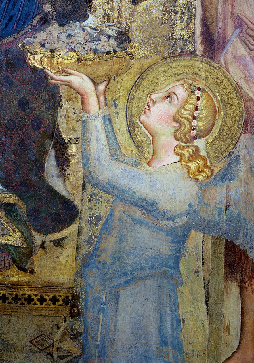 Maesta: Angel Offering Flowers to the Virgin, 1315 freskdetalj av 51591 av Simone Martini
