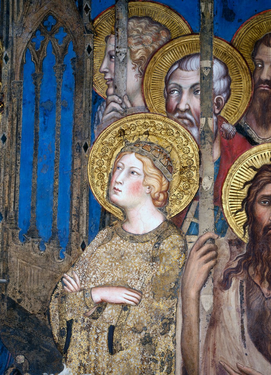 Maesta: St. Catherine of Alexandria, 1315 freskdetalj av 51591 av Simone Martini