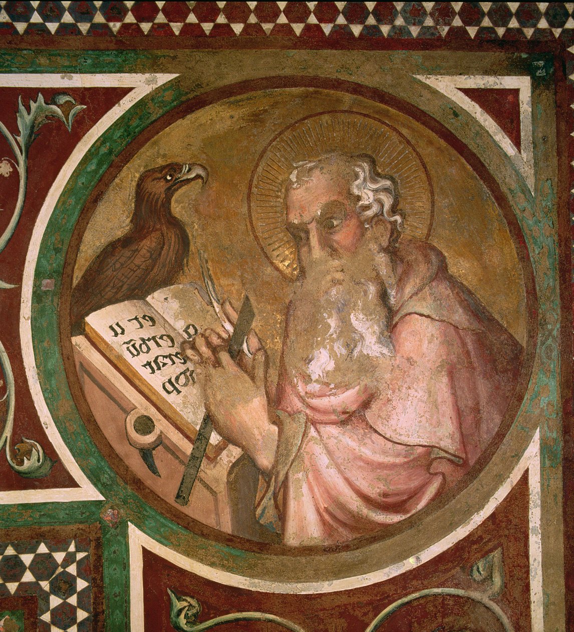 Maesta: St. John the Evangelist, detalj från ramen, 1315 (detalj av 51591) av Simone Martini