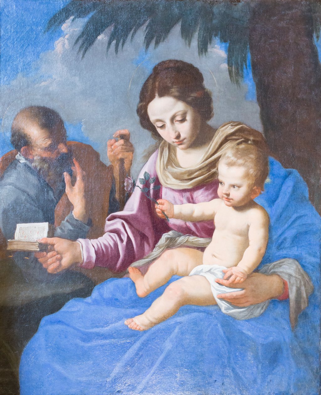 Heliga familjen (olja på duk) av Simone Cantarini