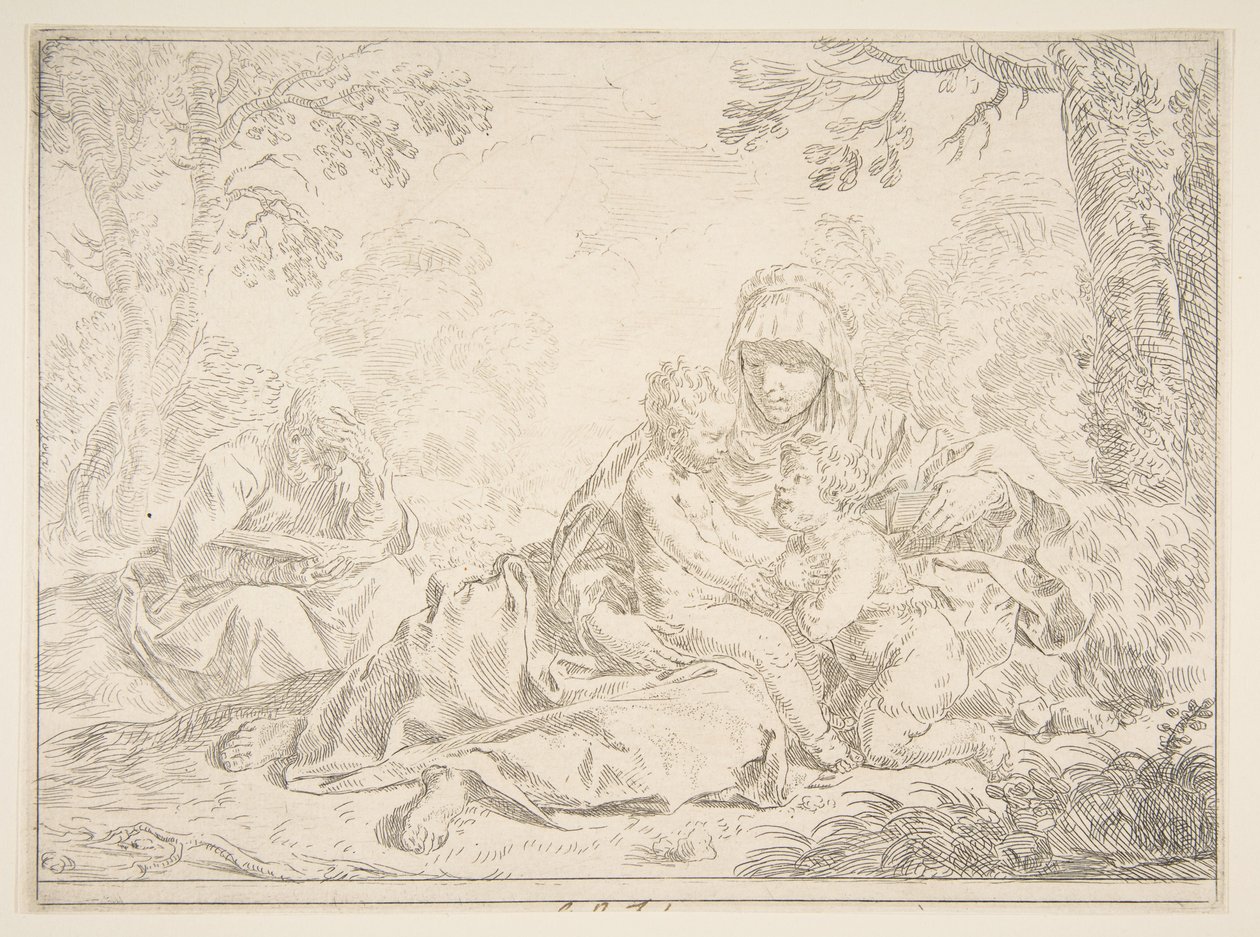 Helig familj med Johannes Döparen, ca. 1637-1640. av Simone Cantarini