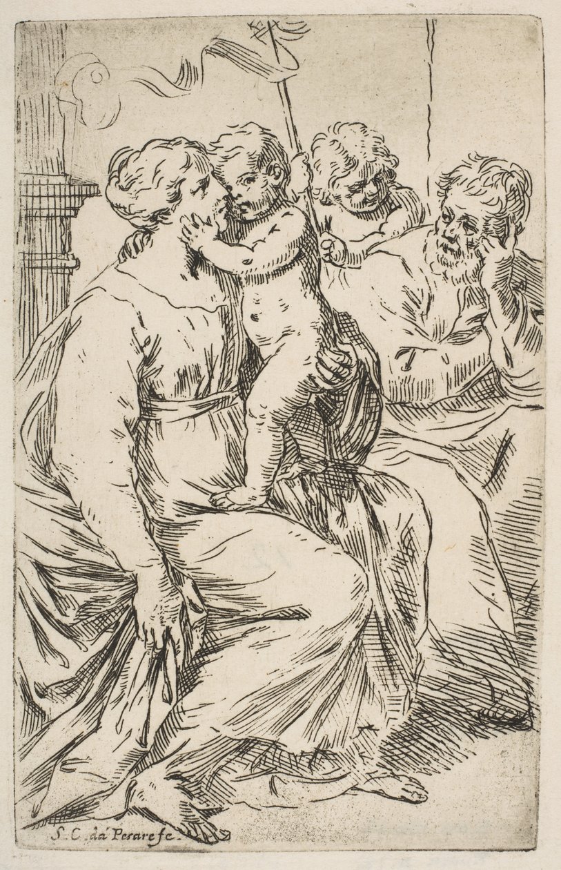 Helig familj med Johannes Döparen, ca. 1640-1642. av Simone Cantarini