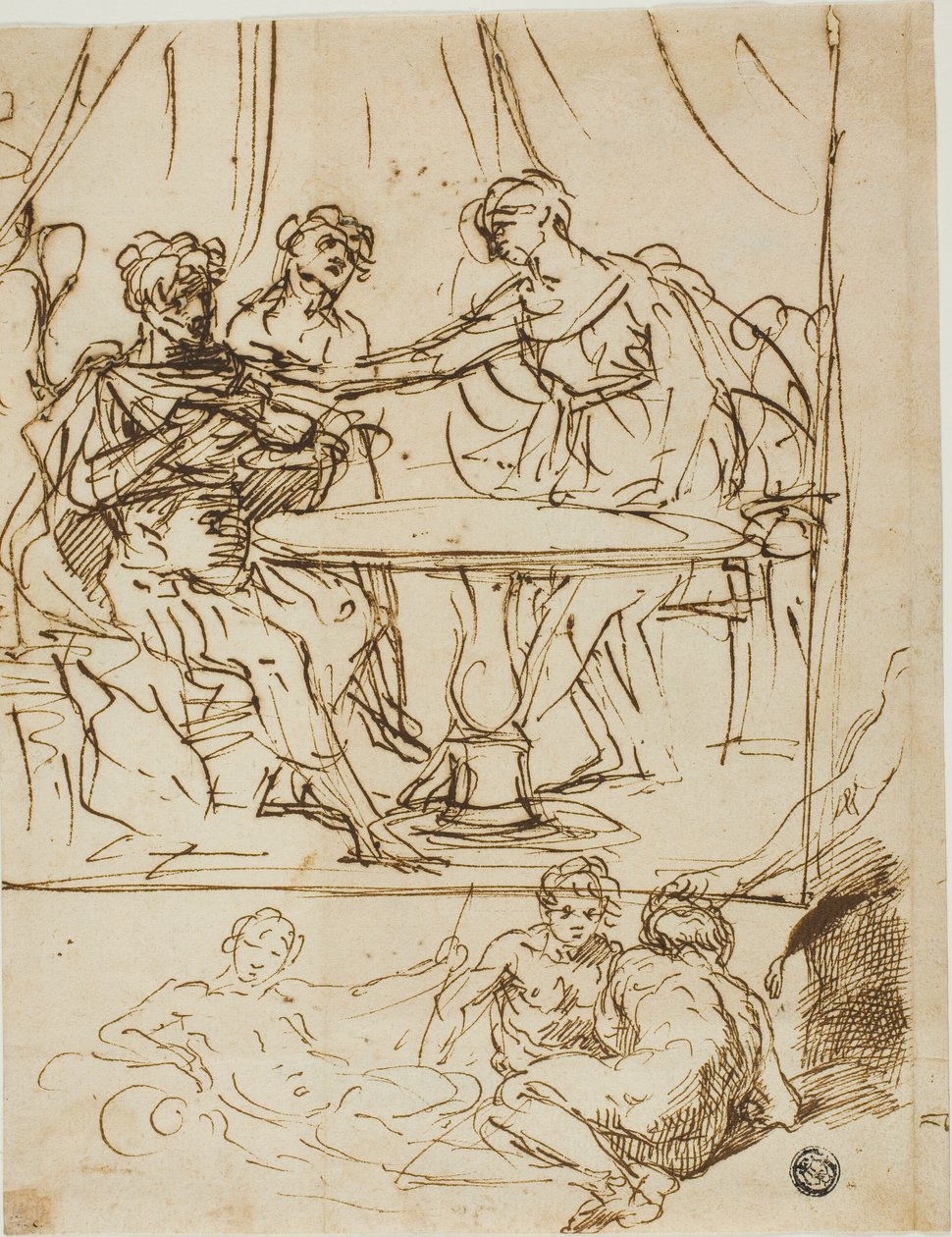 Judith med Head of Holofernes och Sketches of River Gods (recto); Kvinnligt huvud, tittar uppåt (verso) av Simone Cantarini