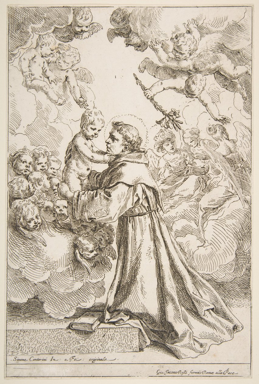 Den helige Antonius av Padua som tillber Kristusbarnet i härlighet av Simone Cantarini