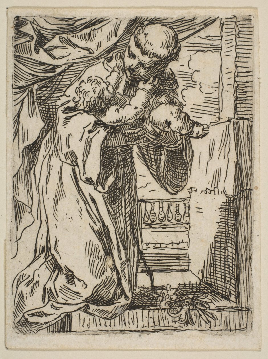 Sankt Antonius av Padua som håller Kristusbarnet, ca 1635-1636. av Simone Cantarini
