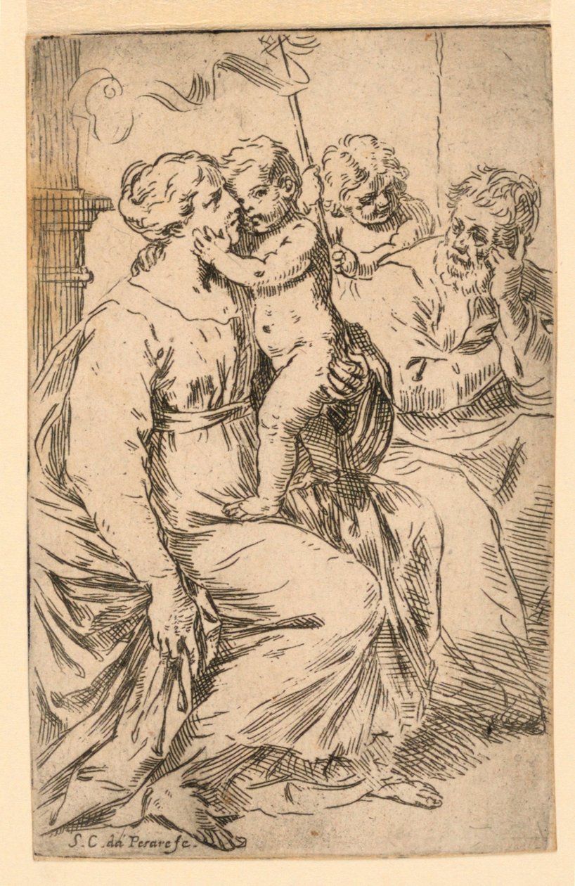 Den heliga familjen med Saint John av Simone Cantarini