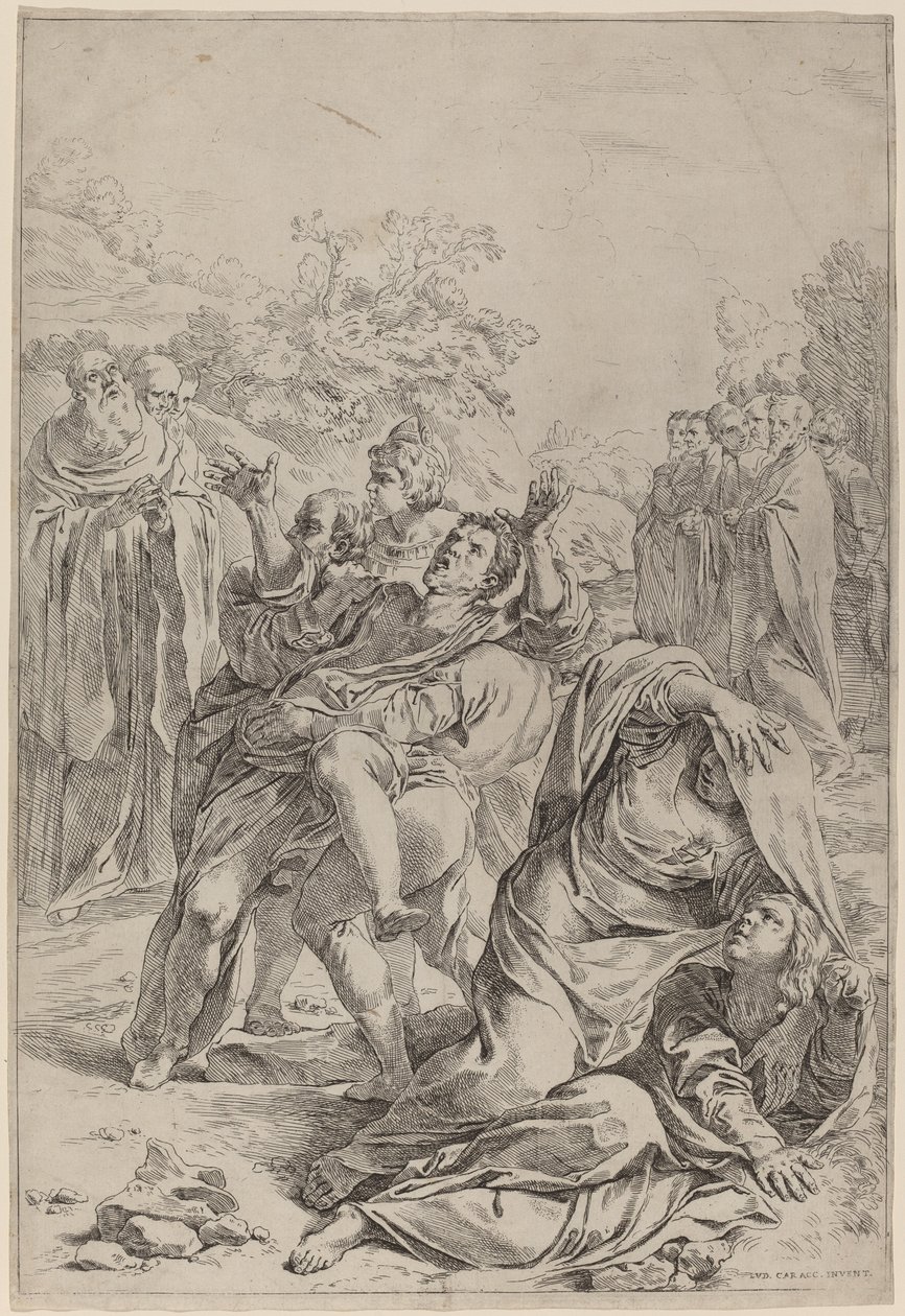Sankt Benedictus som helar de besatta av Simone Cantarini after Lodovico Carracci